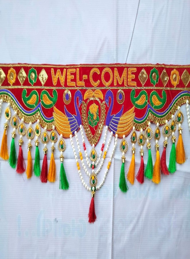 PREETENCY : -Peacock Toran for DoorEmbroidery Work/Stylish Traditional/Moti/Woolen Pompom Designs Toran for Main Entrance Door Toranam/Bandarwal for Decoration..[3-FITS] - Image 3